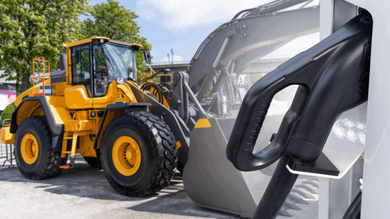 Yellow working machine with electric battery