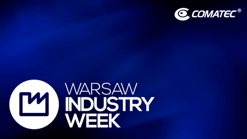 warsow industry week logo and comatec logo on a blue background