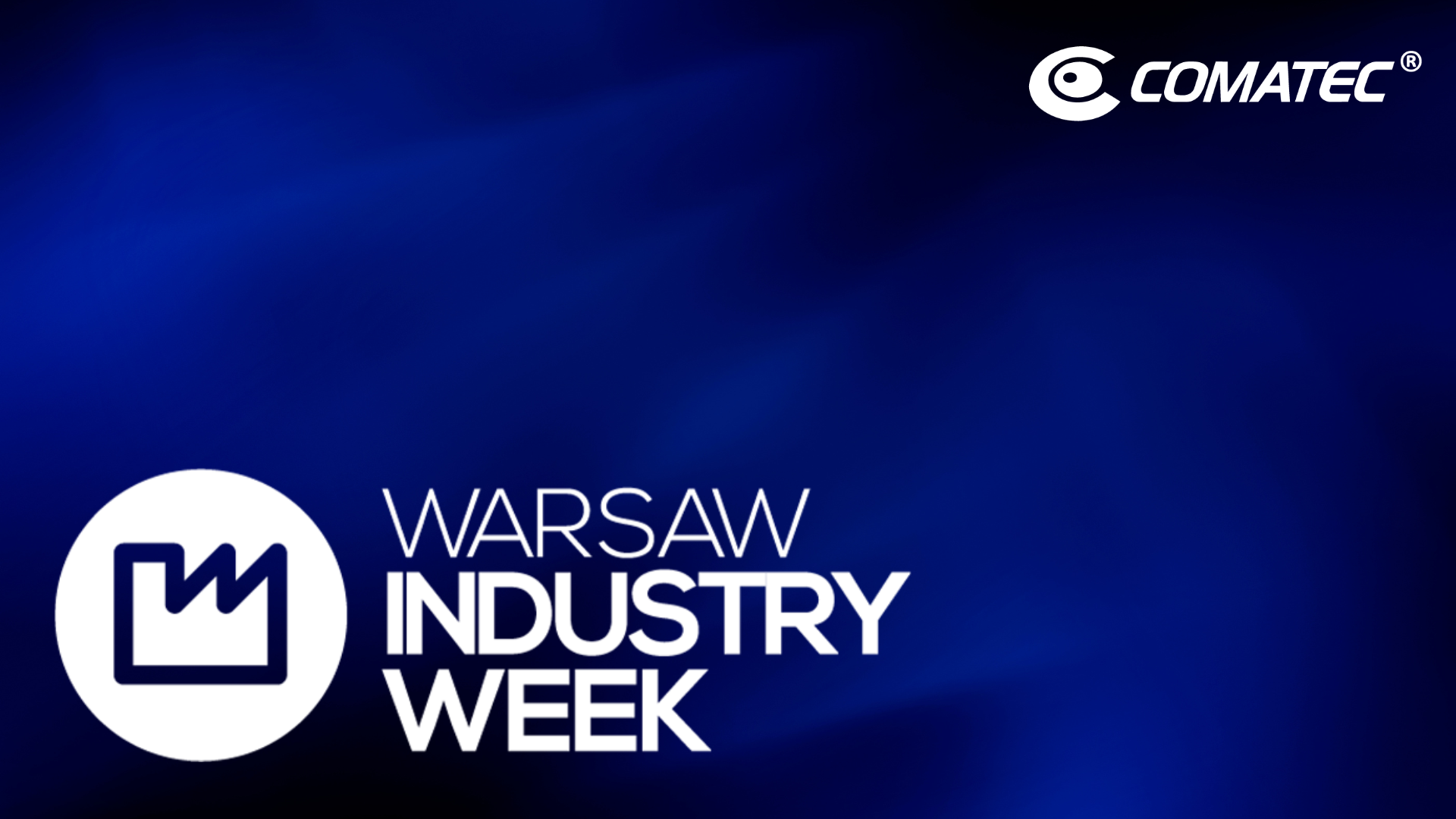 warsow industry week logo and comatec logo on a blue background
